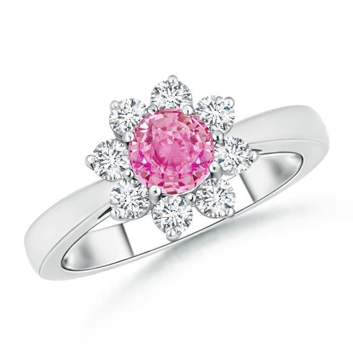 Fede nuziale in oro bianco 14 kt con zaffiro rosa e diamanti rotondi 3.60 ct - harrychadent.it