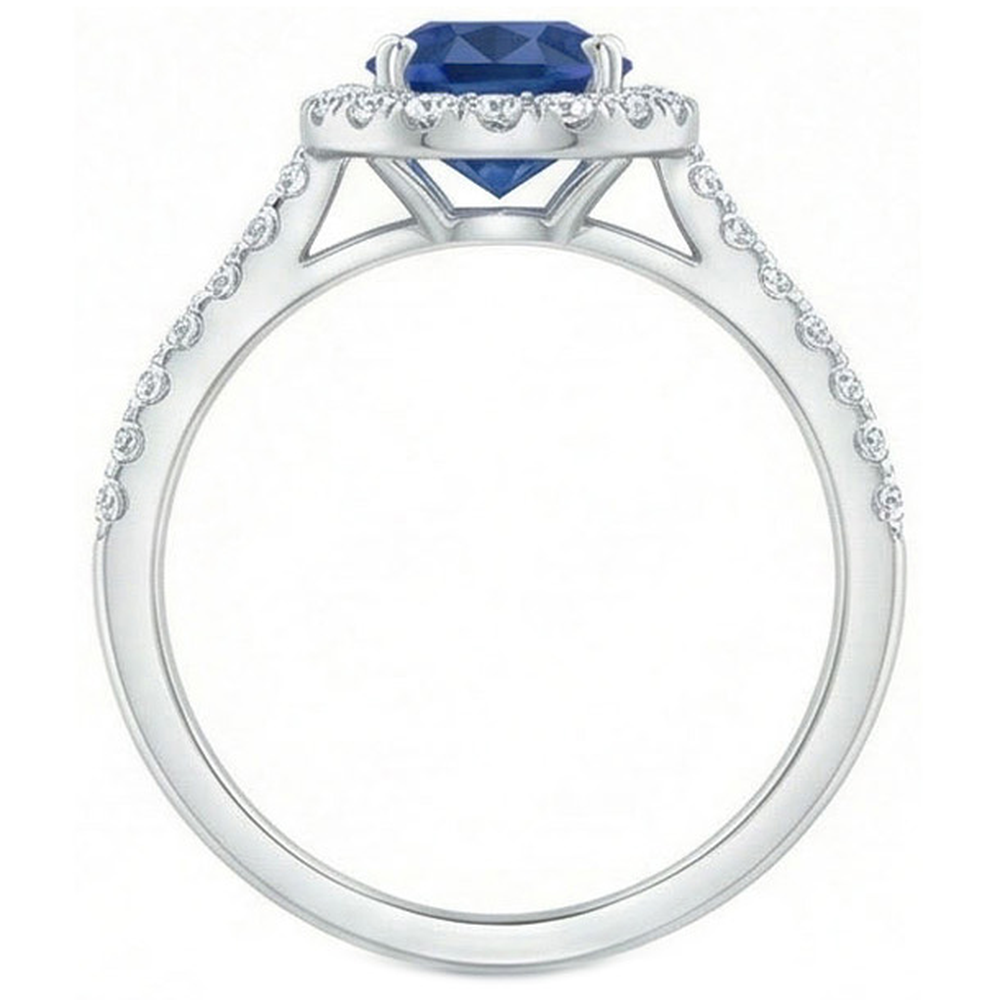 Fede nuziale in oro bianco con diamante zaffiro blu di Ceylon ovale 2.25 ct