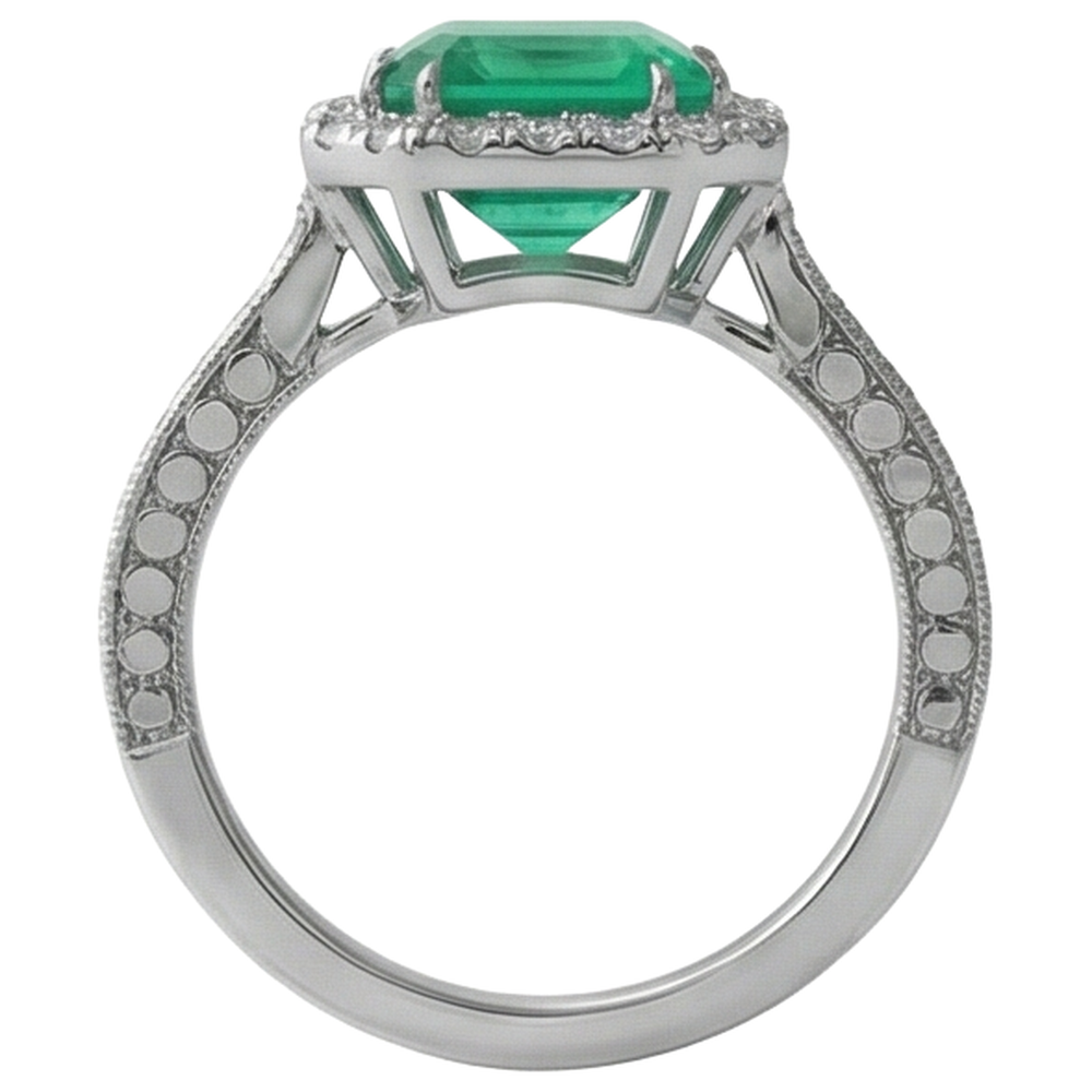 Fede nuziale in oro bianco con diamanti e smeraldo verde 21.50 ct