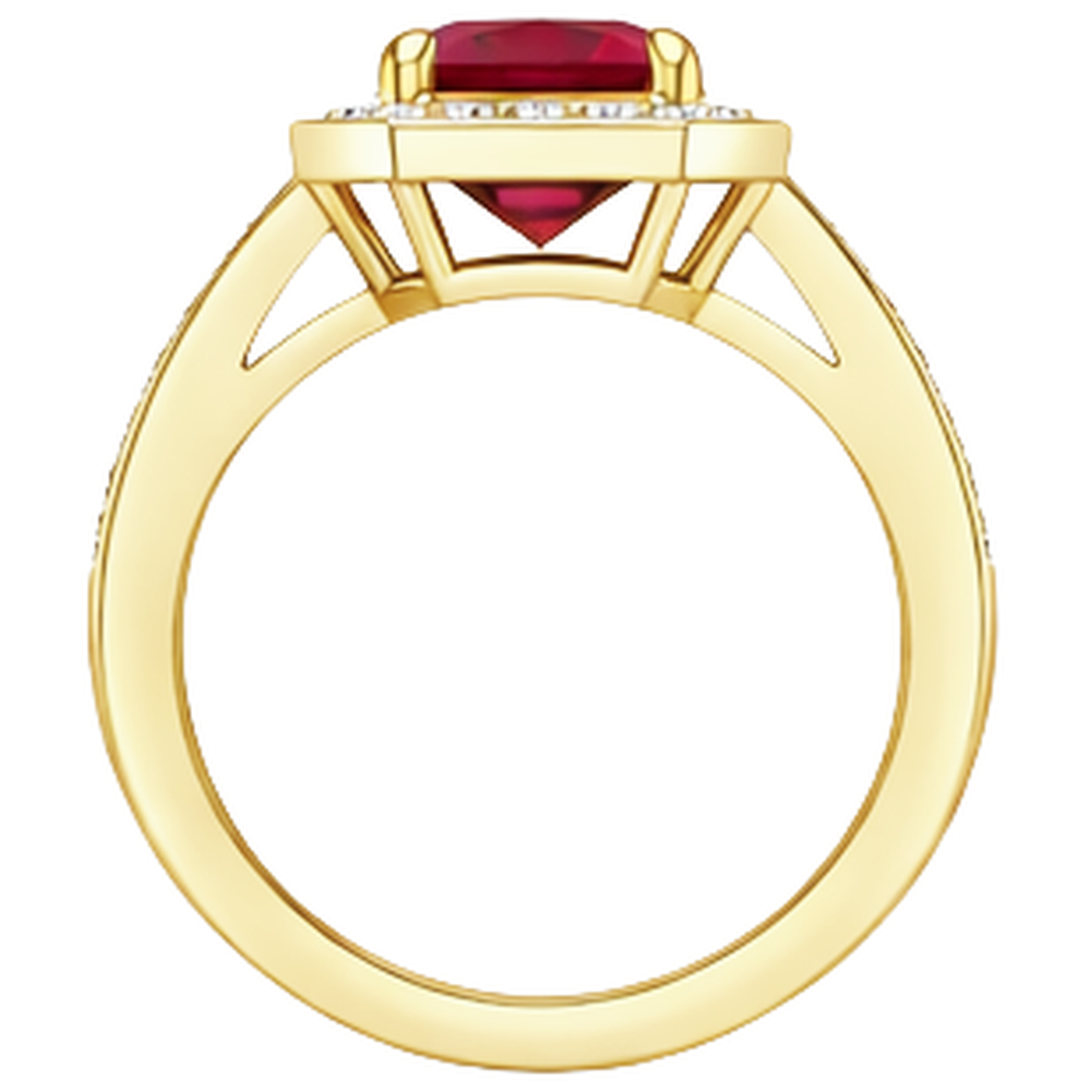 Fede nuziale in oro giallo con diamanti e rubini taglio smeraldo rosso da 4.75 ct