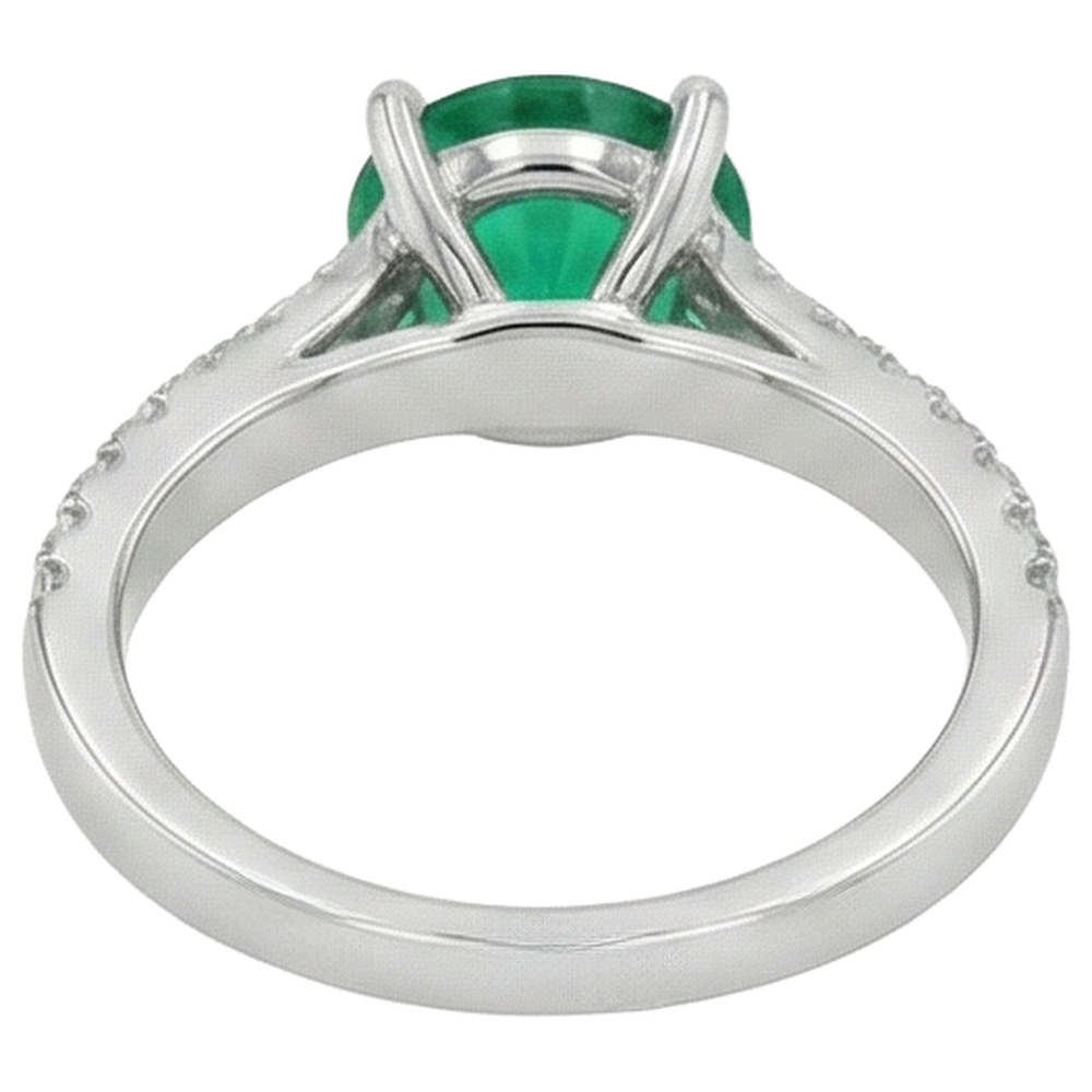 Fede nuziale incastonata con Verde smeraldo e diamanti da 3.15 carati WG 14K