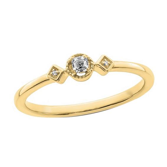 Fede Nuziale Con Tre Pietre Rotonde E Naturale Diamanti Asscher Oro 0,75 Carati