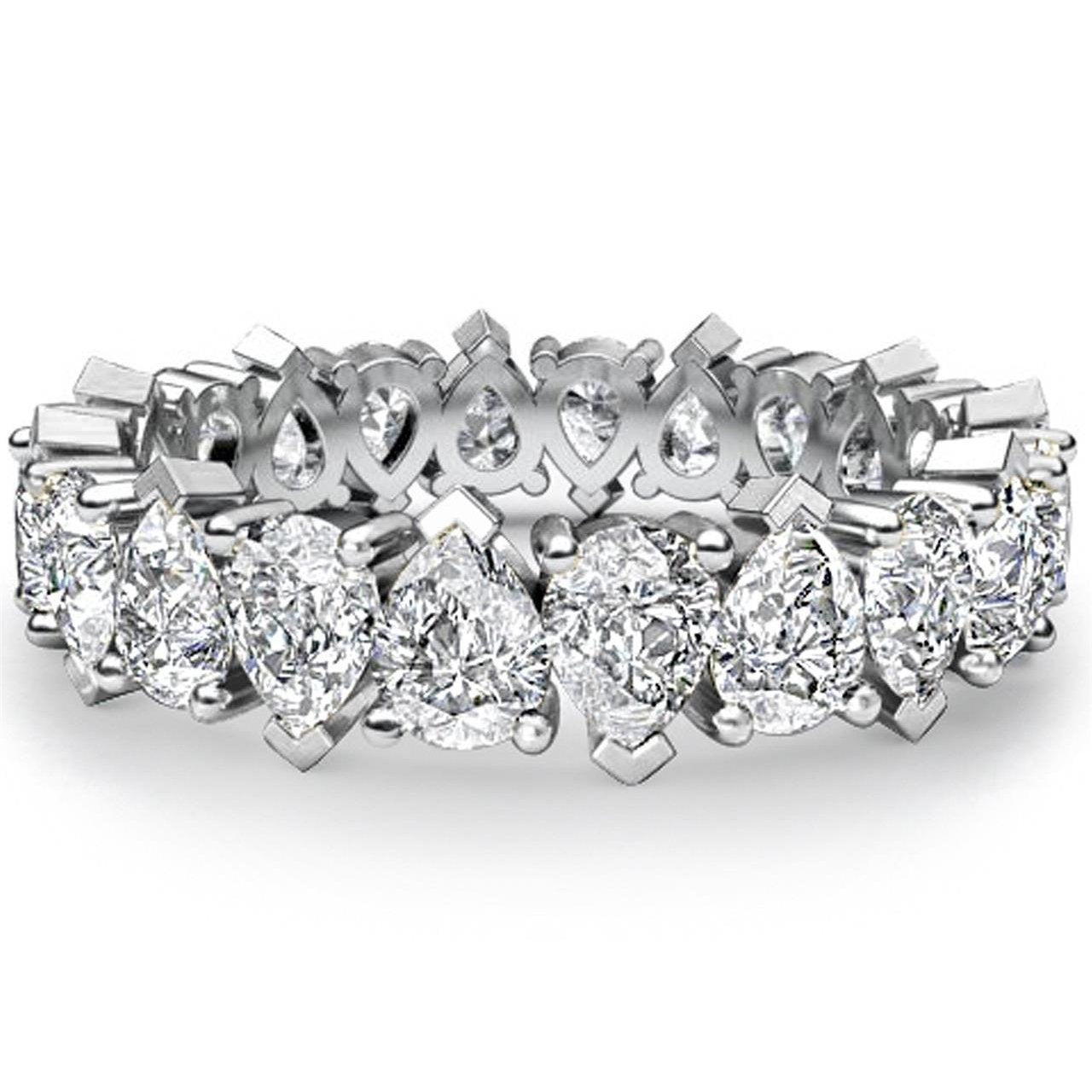 Fede Nuziale Eterna Con Genuino Diamante Taglio A Pera 11 Carati Oro Bianco 14K