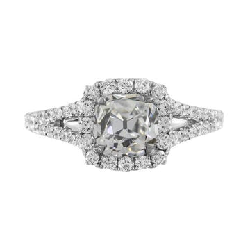 Fede Nuziale In Oro Con Alone Taglio Antico Cuscino Gambo Diviso 2 Carati Vero Diamante