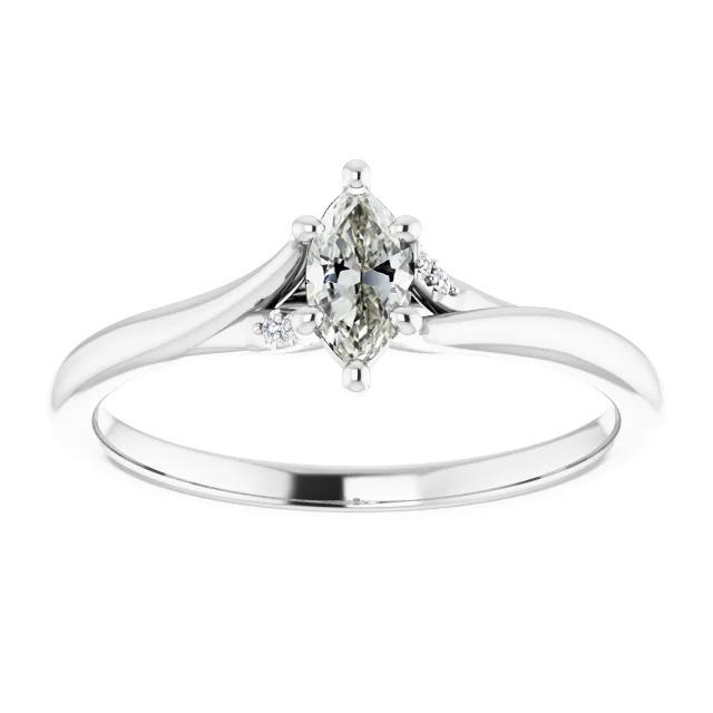 Fede Nuziale In Oro Tondo E Marquise Con Genuino Diamante Taglio Vecchia Miniera 1,50 Carati