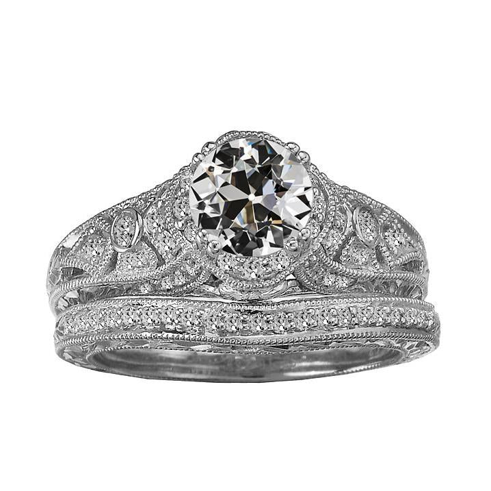 Fede Nuziale In Stile Antico Con Genuino Diamante Tondo Vecchio Minatore 4 Carati
