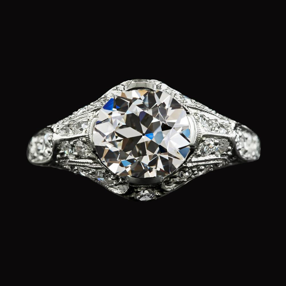 Fede Nuziale In Stile Antico, Oro Bianco, Naturale Diamante Taglio Antico Rotondo, 4 Carati