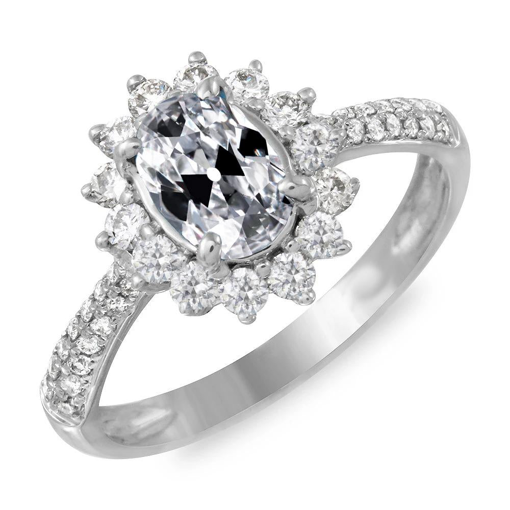 Fede Nuziale Ovale Con Genuino Diamante Taglio Antico, Stile Fiore, 9 Carati, Oro