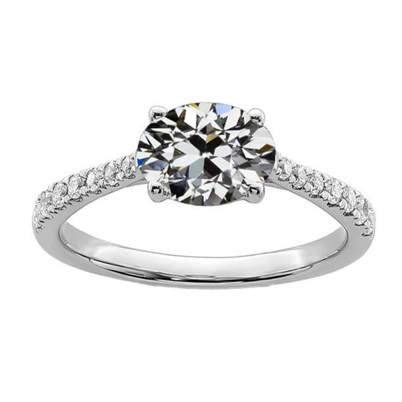 Fede Nuziale Ovale Con Genuino Diamanti Da Minatore Antico, 4 Griffe, 4,50 Carati, Oro 14K