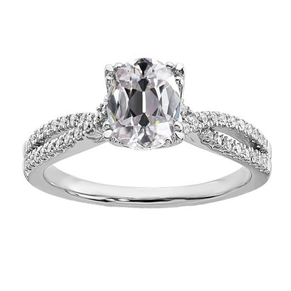 Fede Nuziale Ovale Da Donna Con Naturale Diamante Taglio Antico, Gambo Diviso 5,25 Carati