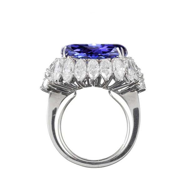 Fede Nuziale Oro Bianco Con Tanzanite Ovale Grande 12.25 ct Con Diamanti