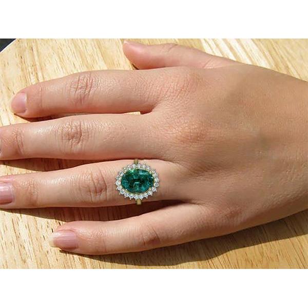 Fede Nuziale Oro Giallo 14K Con Smeraldo Verde Ovale 11 ct