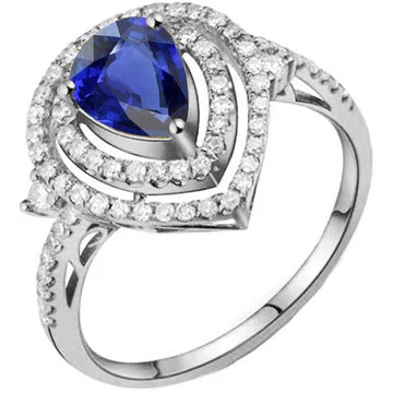 Fedi nuziali con doppio alone da 3,50 carati Zaffiro blu e diamante in oro bianco 14K