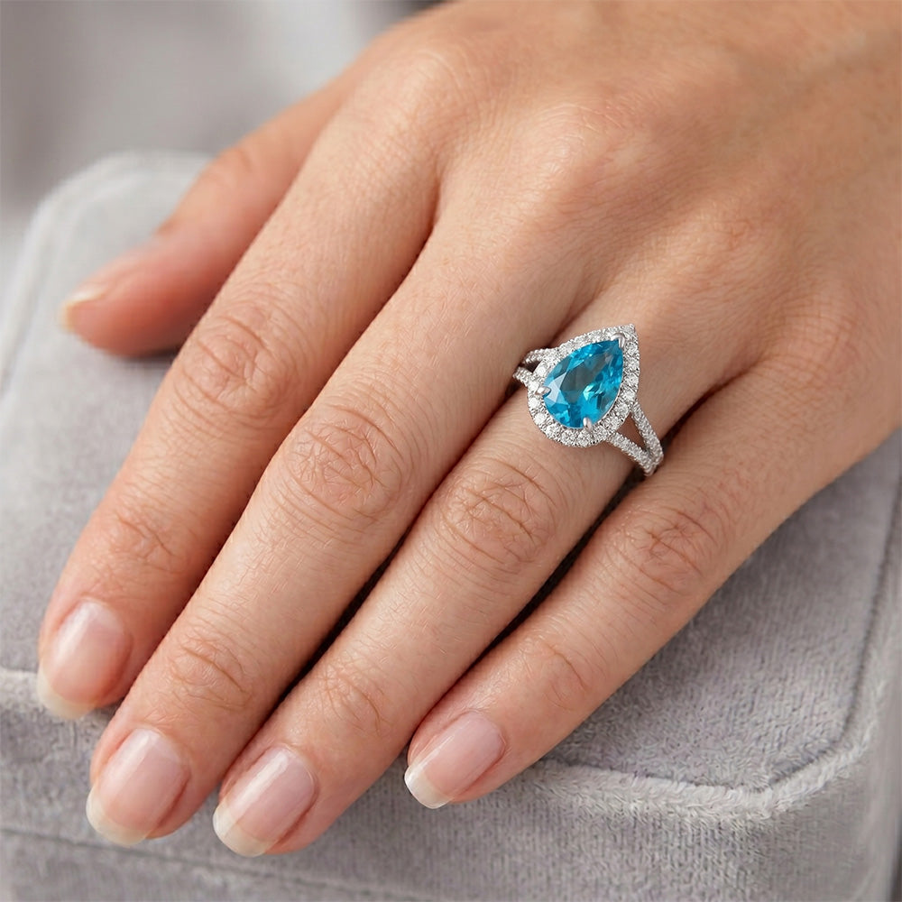 Fine Anello con Pavé Halo con Diamante Fine Diamante Blu – 3,5