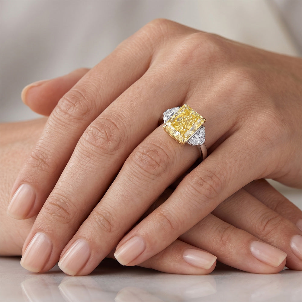 Fine Purezza VVS Diamante Canarino Anello Trilogy – 3 carati Oro