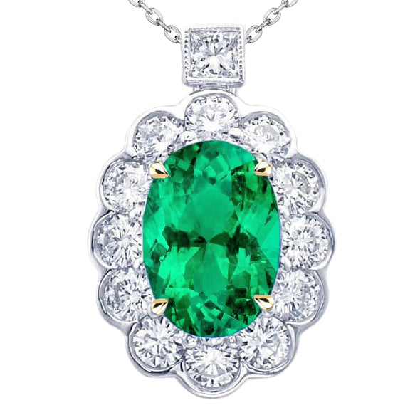 Smeraldo Fine Pendente Pietra Preziosa 6-carati Oro Bicolore 14K – vista principale
