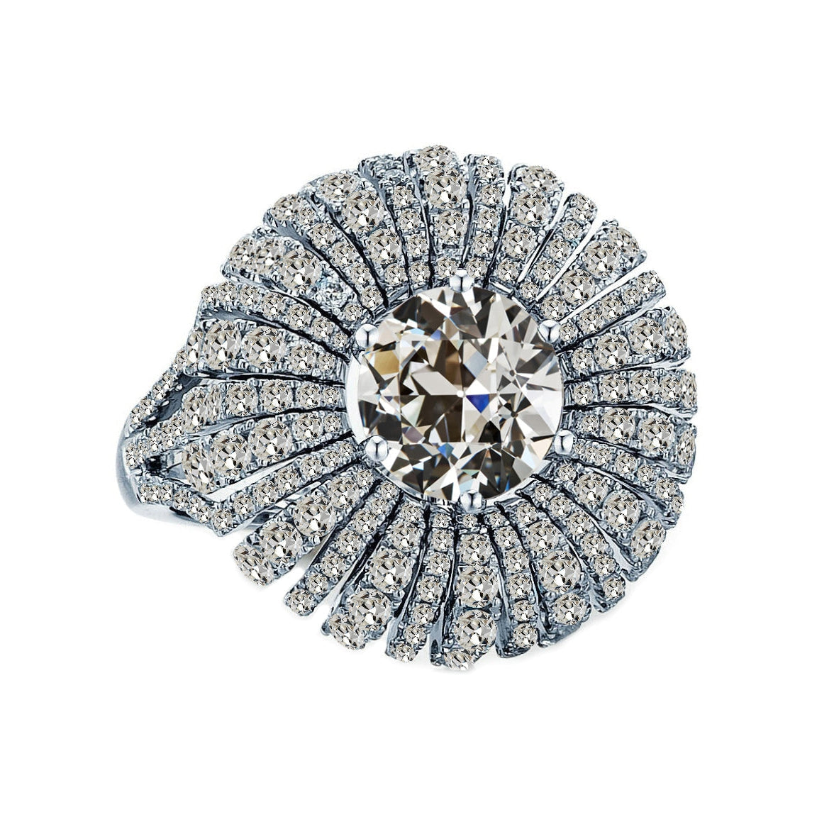 Diamante Fine Anello con Pavé Halo 2-carati Oro Bianco 14K – vista principale