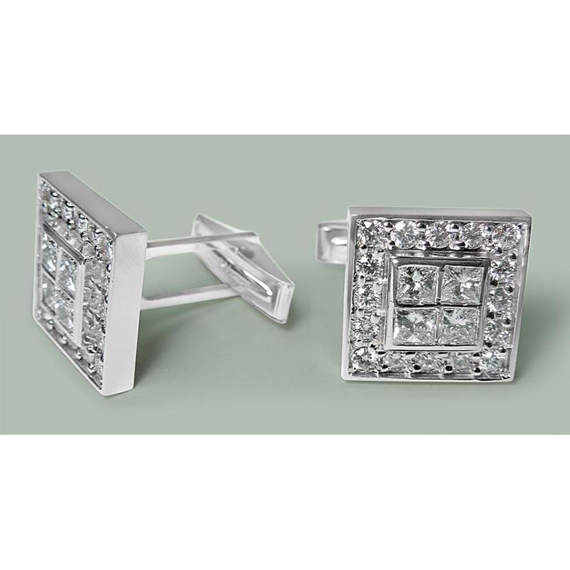 Gemelli Da Uomo In Oro Bianco 14K Coppia Di Gemelli Da 3.50 Carati Con Naturale Diamanti