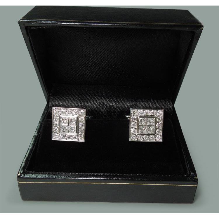 Gemelli Da Uomo In Oro Bianco 14K Coppia Di Gemelli Da 3.50 Carati Con Naturale Diamanti