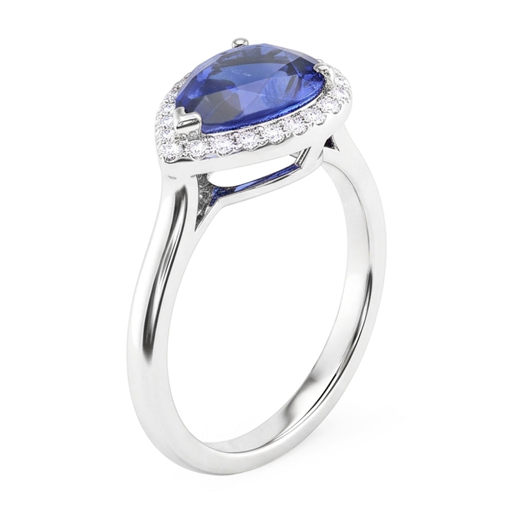 Gemma Halo Anello con zaffiro taglio a pera 2.50 carati gioielli con diamanti rotondi