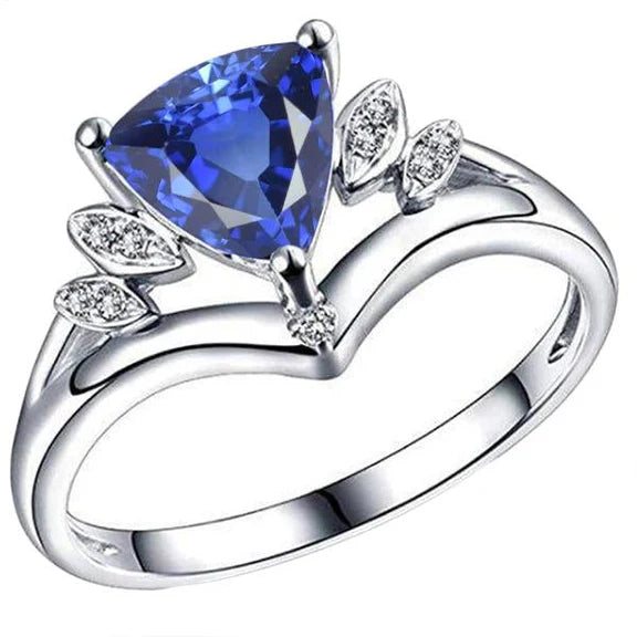 Gemma zaffiro fantasia anello 2 carati taglio trilioni gioielli in oro 14K