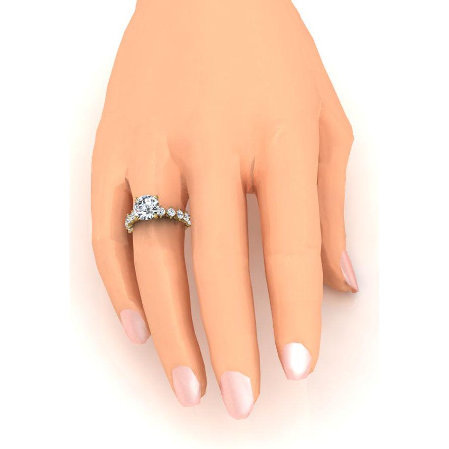 Genuino Anello Con Rotondo Diamante Con Accenti Oro Giallo
