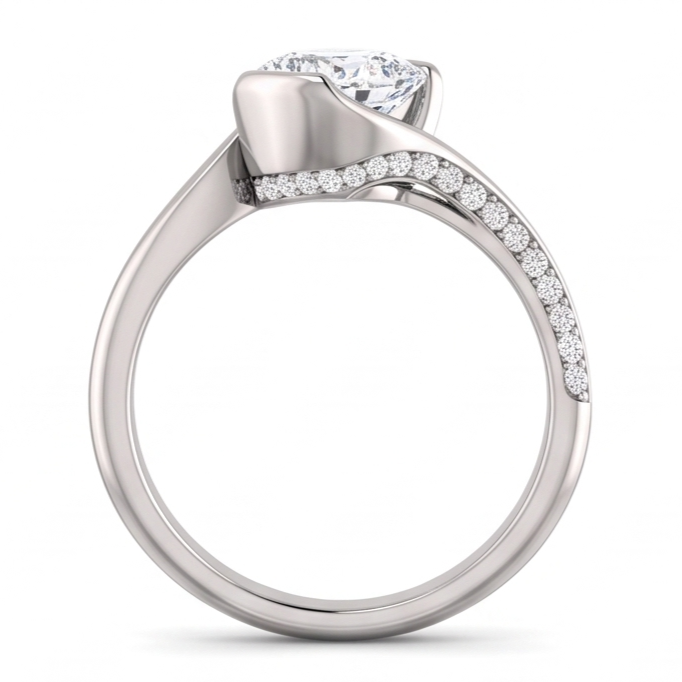 Genuino Anello Di Fidanzamento Anniversario Di Fidanzamento Con Cuscino In Oro Bianco 1,9 Carati 14K