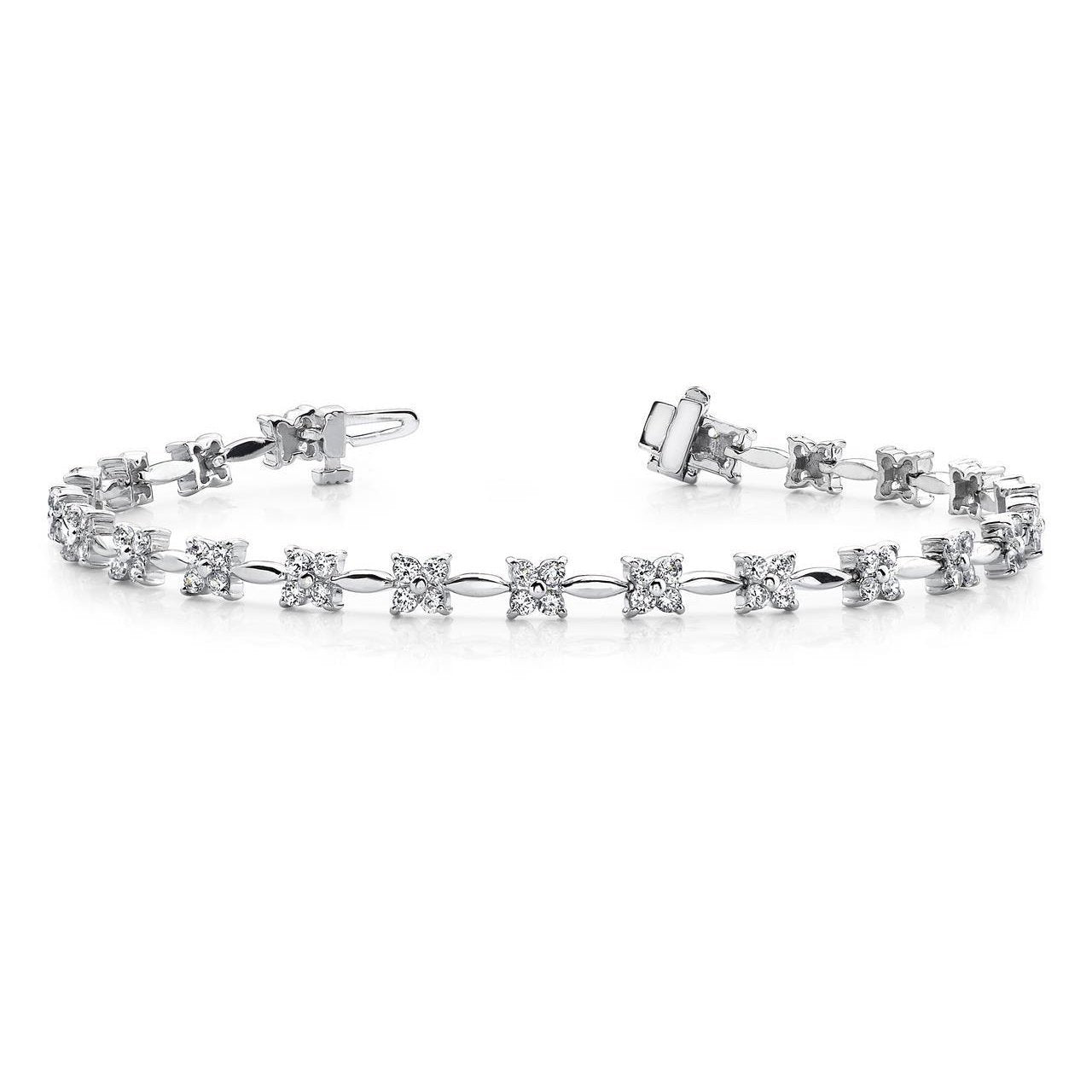 Genuino Bracciale Tennis Da 4.40 Carati Con Brillantini In Oro Bianco 14K