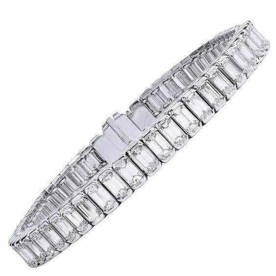 Gioielleria Raffinata In Oro Per Bracciale Tennis Con Genuino Diamanti Bianchi Taglio Smeraldo 21 Ct