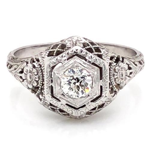Gioielli Art Nouveau Nuovo Anello Di Fidanzamento Filigrana Di Vero Diamanti Da 1 Carato
