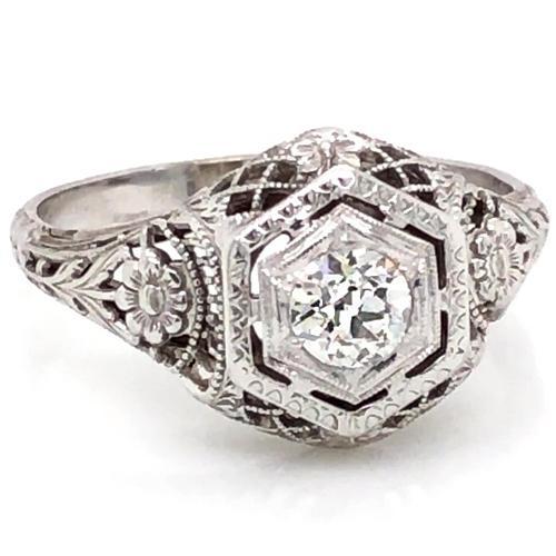 Gioielli Art Nouveau Nuovo Anello Di Fidanzamento Filigrana Di Vero Diamanti Da 1 Carato