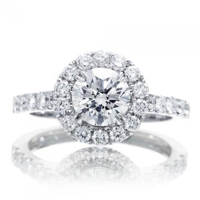 Gioielli Con Anello Con Genuino Diamante Rotondo Halo Da 2 Carati