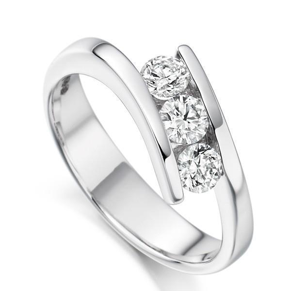 Gioielli Per Fedi Nuziali Con Tre Genuino Diamanti In Pietra Da 2.25 Ct. Oro Bianco 14K