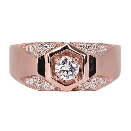 Gioielli Personalizzati Da Uomo Anello Con Genuino Diamante Rotondo In Oro Rosa 14K