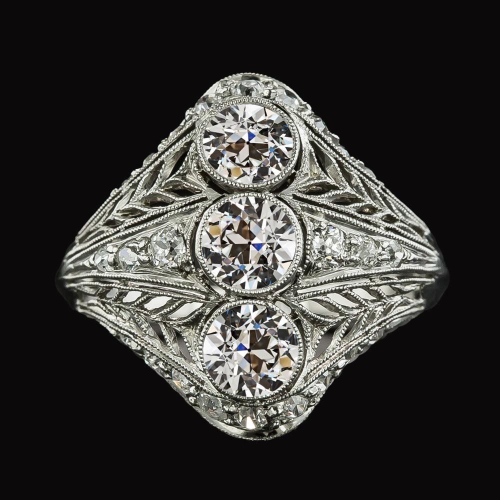 Gioielli Art Nouveau Nuovo Anello Da Donna Con Naturale Diamanti A Taglio Vecchio Rotondo Milgrain
