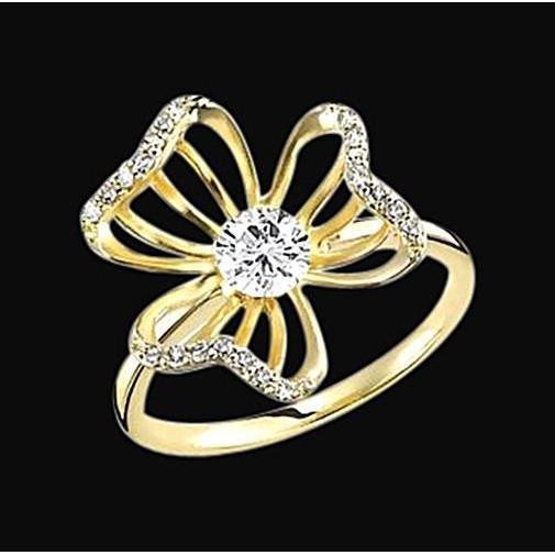 Gioielli Art Nouveau Nuovo Anello Di Design Floreale Con Vero Diamanti In Oro Giallo 14K