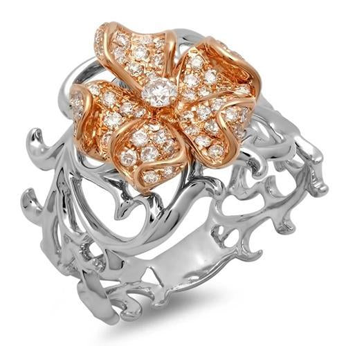 Gioielli Art Nouveau Nuovo Anello Di Fidanzamento Con Naturale Diamanti In Oro Bicolore