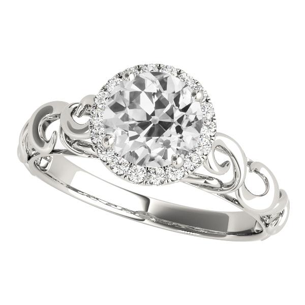 Gioielli Art Nouveau Nuovo Anello Halo Vero Diamanti Rotondi A Taglio Vecchio Oro 14K