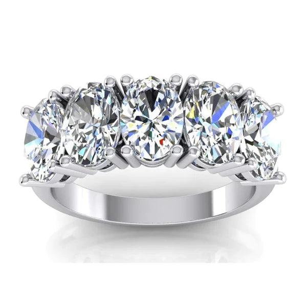 Gioiello In Oro Con Fascia A Mezza Eternità Con 5 Pietre Di Naturale Diamante Taglio Ovale Da 3,75 Ct