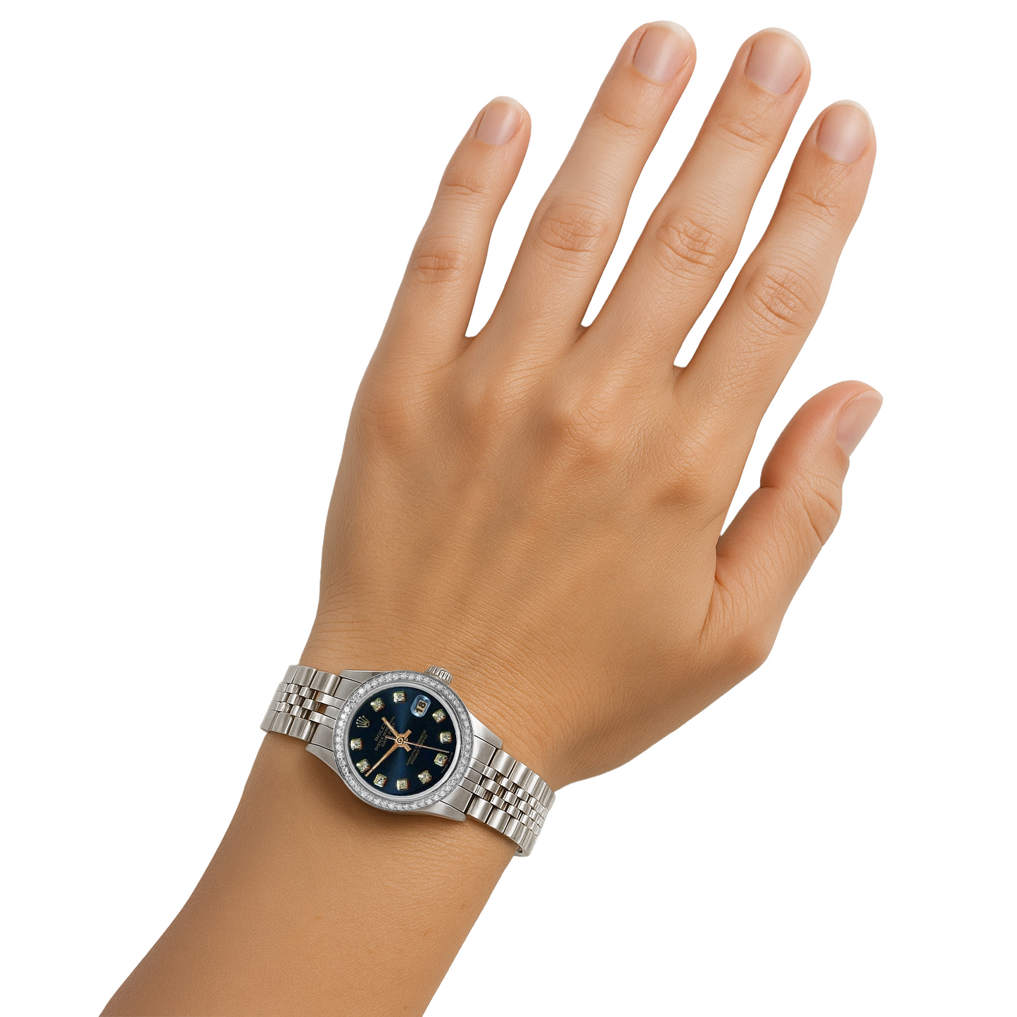 Giubileo in acciaio inossidabile Rolex quadrante con diamanti blu Datejust