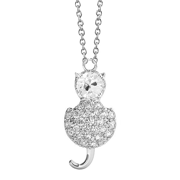 Diamante Fine Cuscino Antico Pendente a Goccia in Oro 14 Carati Bianco – vista principale