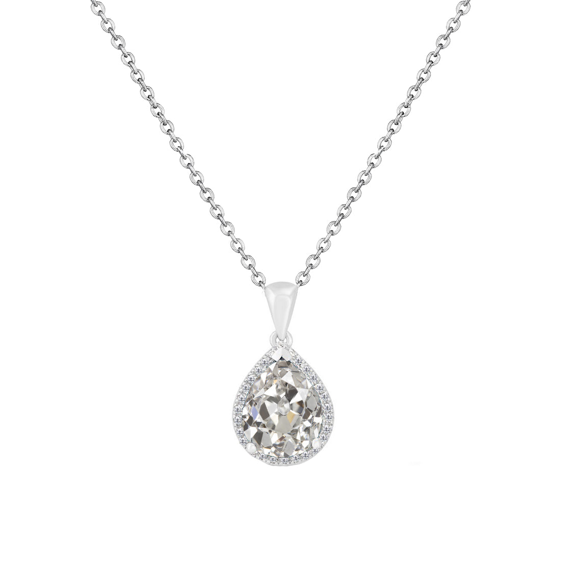 Diamante Cuscino Antico Pendente a Goccia in Oro 14 Carati Bianco – vista principale