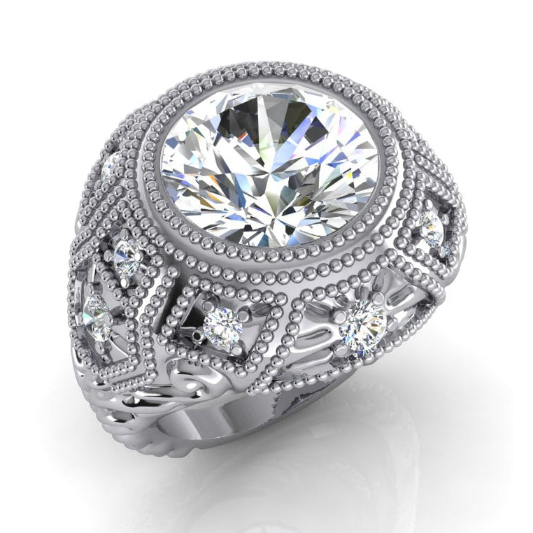Grande Anello Da Donna Stile Antico Naturale Diamanti Enormi