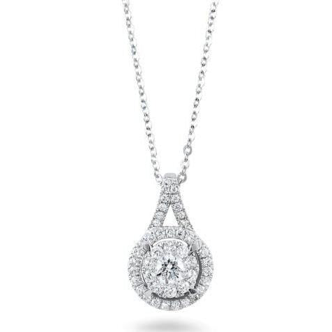 Grande Collana Con Pendente Con Genuino Diamanti Taglio Rotondo Scintillanti Da 1,33 Ct E Oro Bianco 14K