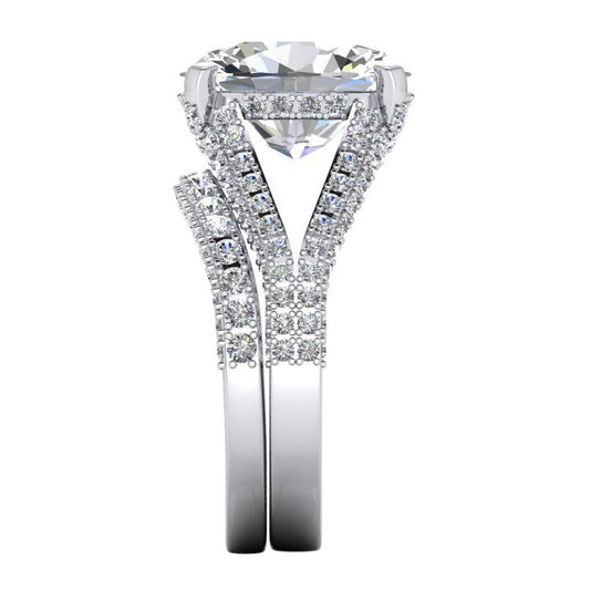Grande Ovale Naturale Diamante Nuziale Anello E Banda Set