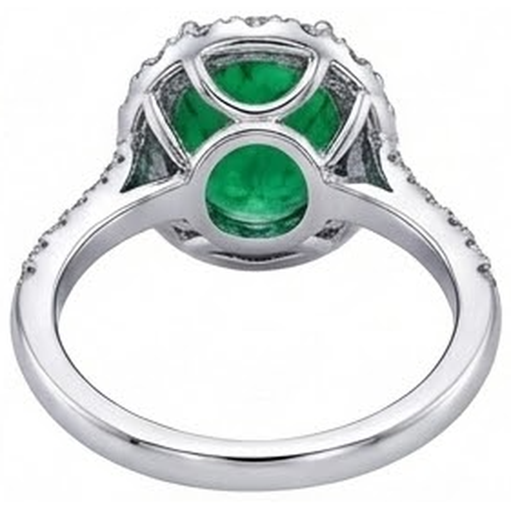 Grande Verde Smeraldo Con Diamanti 4.25 Carati Anello Di Fidanzamento In Oro Bianco 14 Carati