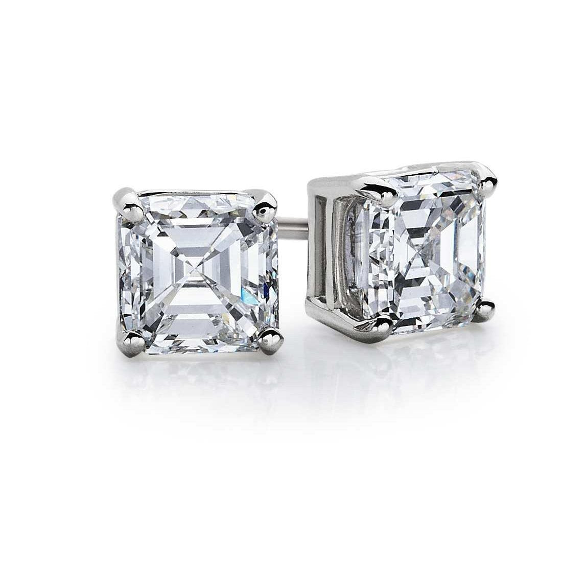 Grandi Orecchini A Bottone Con Genuino Diamanti Taglio Asscher Gioielli In Oro Bianco 4 Carati