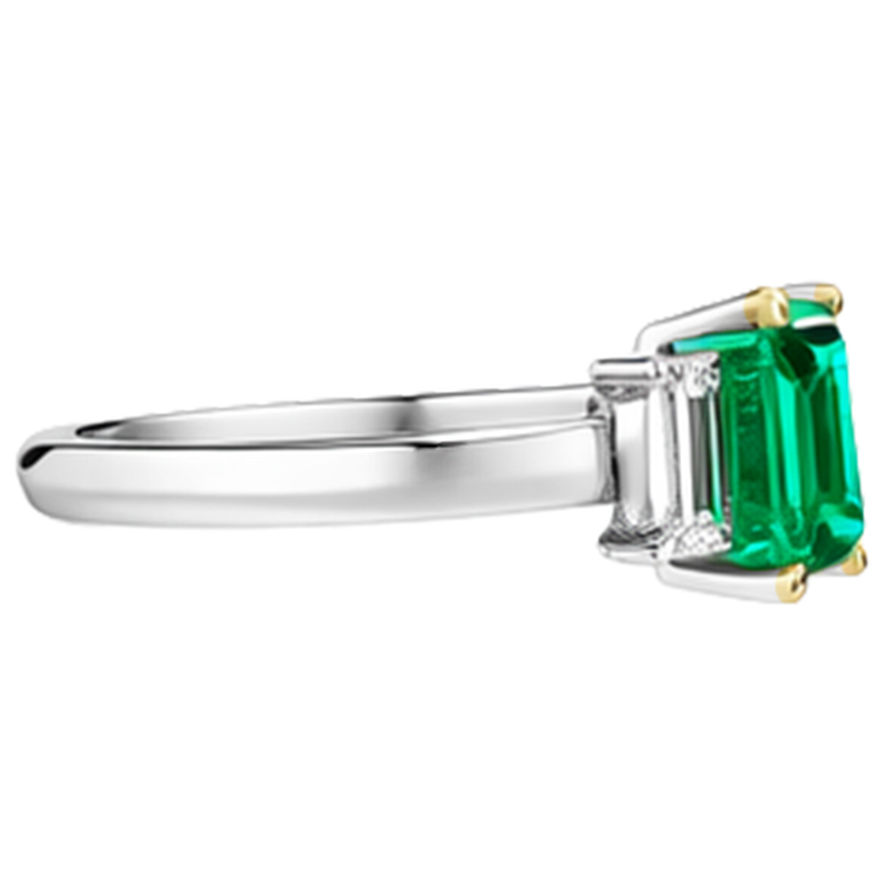 Taglio a Gradini Smeraldo Colombiano anello in Oro Bicolore 14K – vista dall'alto