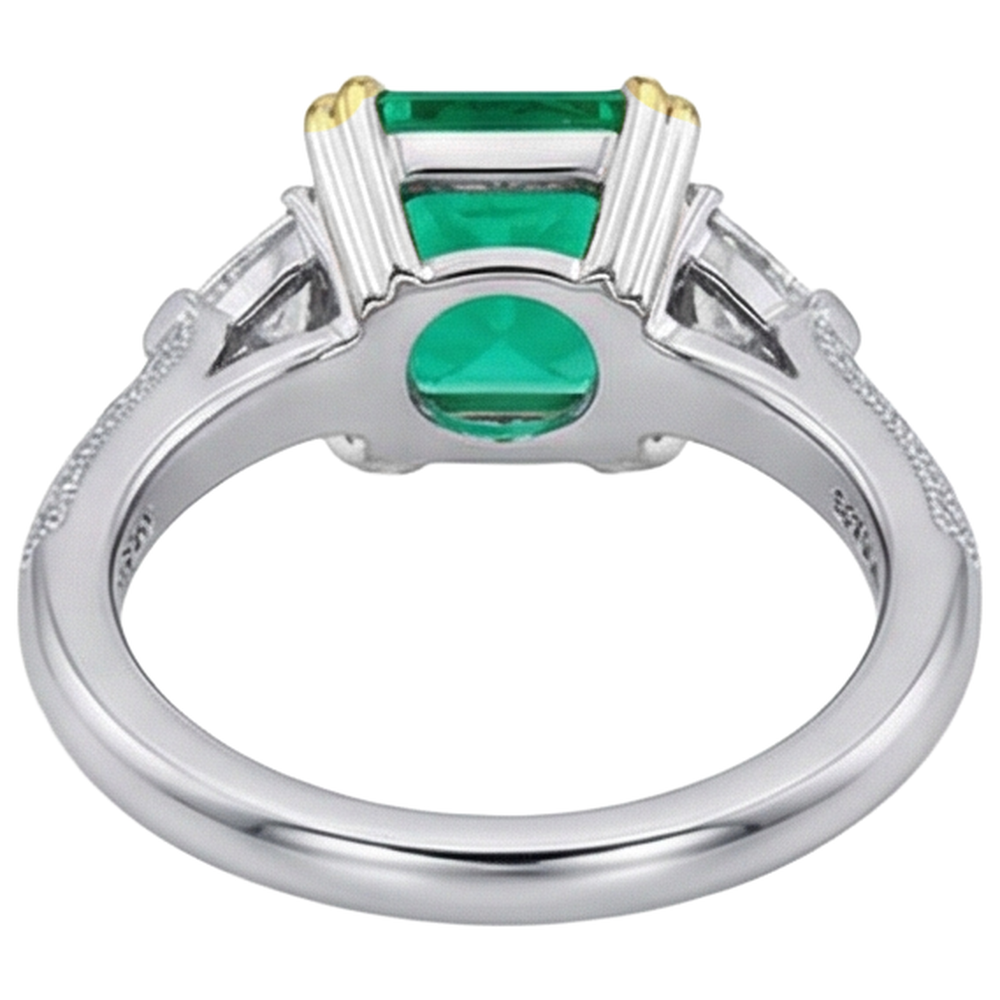 Smeraldo Fine Taglio a Gradini Anello con Pietra Preziosa in Oro Due Toni 14K – vista dall'alto