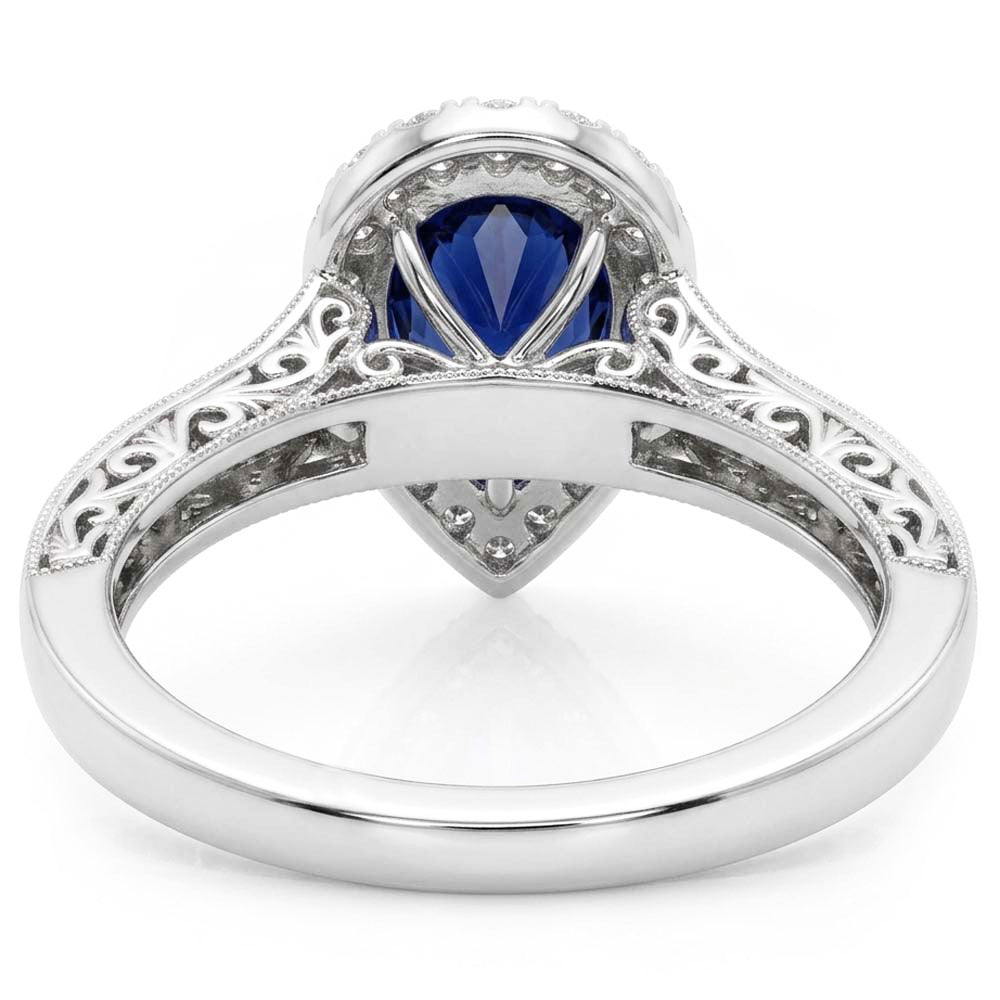 Halo Anello Zaffiro Ceylon Taglio Pera Stile Antico Diamanti Naturali Autentici ( non creati in laboratorio )